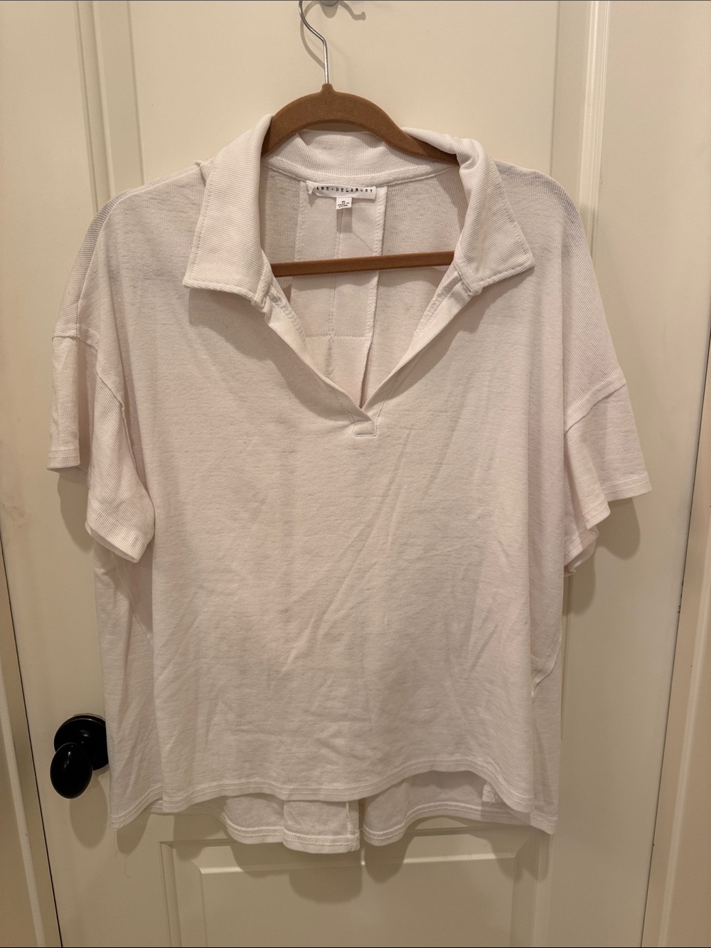 Jane and Delancey White Relaxed Button-Down Polo Top
